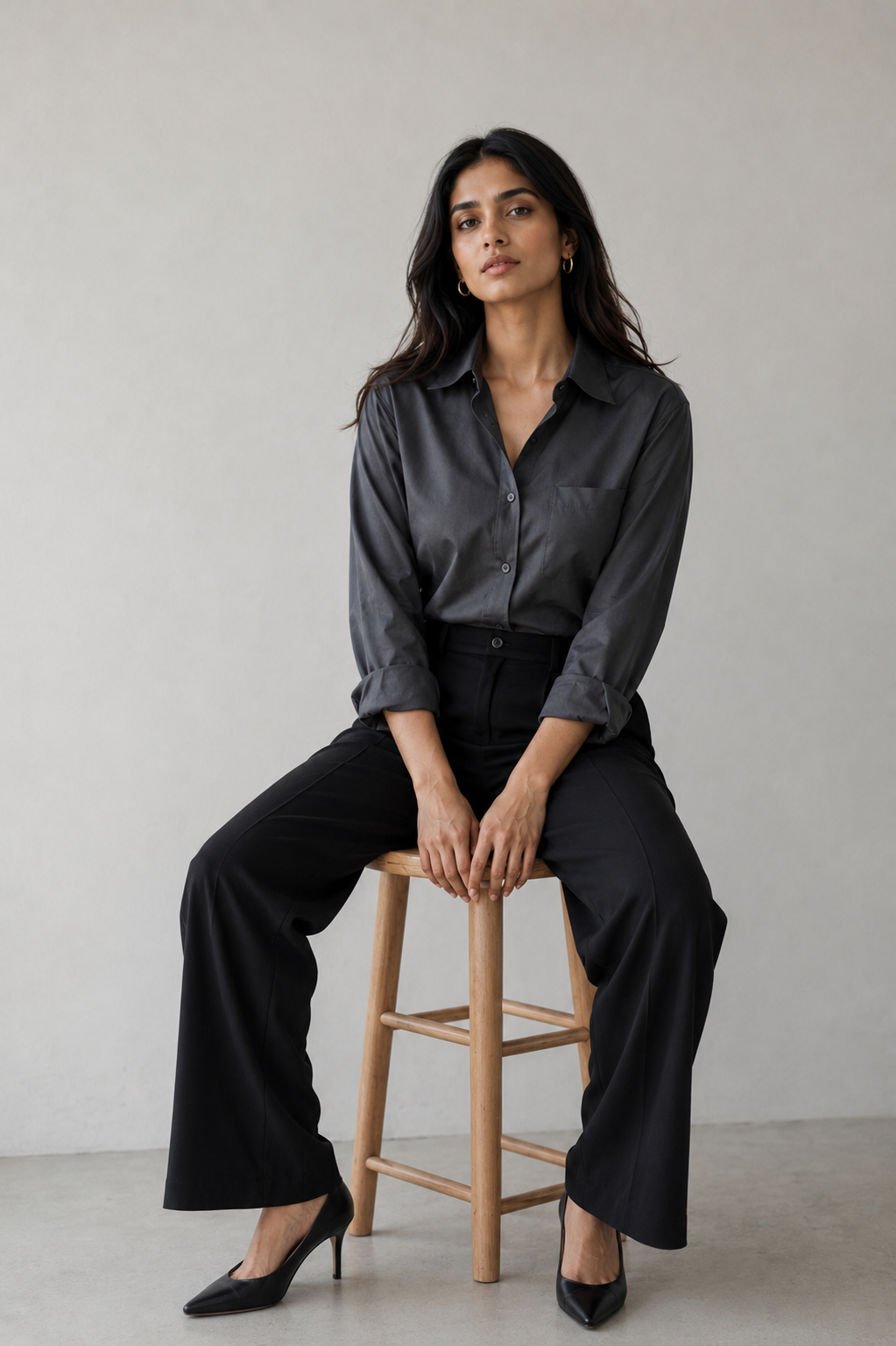 The Everyday Satin Shirt-Grey